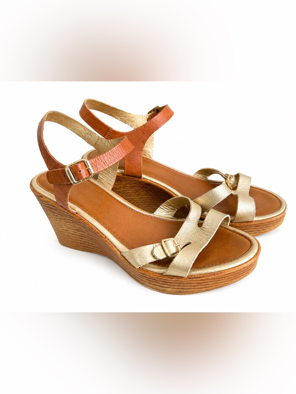 Mila Paoli made in italy Leather & Wood Wedge Sandals Size 40 (US 9/9.5)
